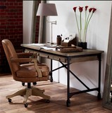 优汇 现代简约实木美式餐桌 工业风铁艺办公桌工作台 电脑桌书桌