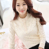 秋冬韩版女装大码外穿长袖t恤衫短款上衣保暖加绒加厚蕾丝打底衫