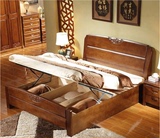 全实木床双人床1.8米1.5米1.2米橡木床现代中式高箱储物婚床雕花