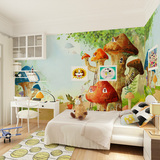 温馨清新田园风景大型壁画手绘蘑菇卡通壁纸儿童房卧室背景墙纸