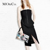 MO&Co.夏季连衣裙高街运动风前拉链开叉式抹胸裙MA152SKT137moco
