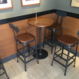 星巴克高脚吧椅铁艺吧台凳咖啡厅休闲酒吧实木小圆桌前台靠背椅子