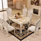 欧桌餐桌椅新款整装组合全实木雕花天然大理石长方桌象牙白餐台