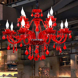 欧式漫咖啡网咖水晶吊灯餐厅酒吧KTV红色6头蜡烛工程定制LED灯具