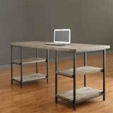 简约铁艺实木置物架隔板书架书桌组合 电脑桌 长方形办公桌子茶桌