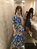 韩国2016新款波西米亚沙滩裙V领系带防晒开衫度假连衣裙长裙 女装