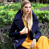 欧美时尚复古风2016秋季新款西装领风衣女外套长袖超长款大衣