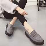2016春季新款韩版圆头低跟粗跟加绒保暖单鞋简约时尚学生套脚女鞋