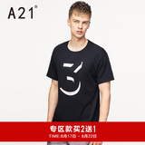 A21男装宽松圆领短袖T恤 2016年夏季新款字母数字反光个性男士t恤