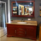 现代中式橡木实木大理石台面落地式浴室柜组合卫浴柜洗手盆洗漱台