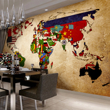 复古国旗世界地图涂鸦咖啡厅办公室酒吧墙纸大型壁画工装背景壁