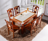满堂欧式红棕色黄玉大理石餐桌椅组合 长方形实木烤漆中式餐桌