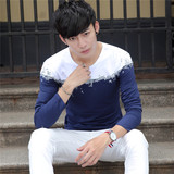 春季运动学生青少年男士长袖t恤纯棉圆领韩版修身体恤衫男装潮流
