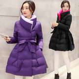 2015年冬季新品女气质修身系带女装韩版时尚中长款加厚保暖棉衣潮