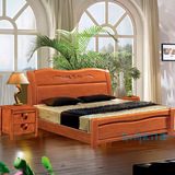 正品促销现代中式18米实木双人雕刻床全实木橡木储物高箱床木头床