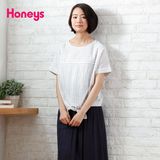 Honeys商场同款2016夏季新款落肩短袖下摆打结衬衫632-64-7915