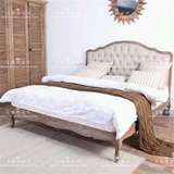 特价美式乡村实木双人床外贸出口布艺拉扣床法式复古做旧北欧方床