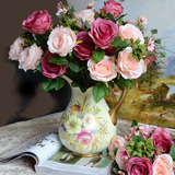 仿真油画玫瑰假花欧式花艺牡丹家居摆设装饰装饰客厅绢花干花束