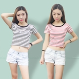韩国时尚超短装显瘦露脐T恤夏季漏肚脐潮女短袖高腰短款上衣服潮