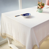 美式简约纯白色棉麻布艺花边桌布 成品/定制宜家风格餐厅韩式台布