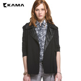 卡玛KAMA 装新款女装 PU拼接黑色风衣休闲外套女 7115762