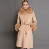 2015冬季新款尼克服女羊剪绒内胆修身呢大衣长款皮毛一体皮草外套