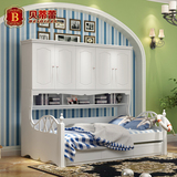 儿童床韩式家具现代田园床铺1.2米子母床双层床高低储物床 衣柜床