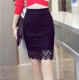2016春夏新款韩版下摆蕾丝拼接包臀裙弹力半身裙修身一步裙短裙女