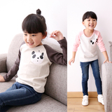 特原创2015秋冬款女童儿童装宝宝熊猫印花口袋长袖T恤打底衫