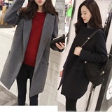 2016秋冬季韩版学院风中长款修身羊毛呢外套女加厚学生呢子大衣