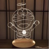 叮当猫哆啦A梦创意3D立体小夜灯LED木质底座台灯时尚卧室床头灯