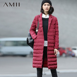 Amii艾米2015冬装新款女装新品冬天翻领长款轻薄羽绒服外套女士