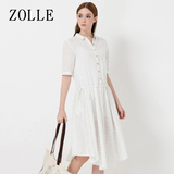 ZOLLE因为欧美大牌高端正品连衣裙中长款棉麻欧美短袖百褶裙圆领