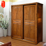 特价榆木衣柜 简约现代中式实木家具卧室衣柜二门 实木衣柜推拉门