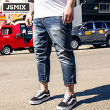 JSMIX大码男装男士牛仔裤加肥加大宽松胖子肥佬长裤裤子九分裤