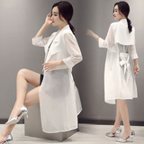 夏季韩版新款黑白色雪纺衫中长款外套薄款防晒衣宽松休闲风衣女装