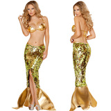 新款金色美人鱼服装 cosplay美人鱼角色扮演 性感鱼美人演出服