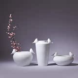 景德镇 现代简约陶瓷白色小鸟花瓶时尚创意家居饰品客厅装饰摆件