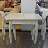 大理石钢化玻璃面象牙白橡木可伸缩折叠小户型实木餐桌椅组合6人
