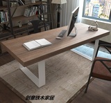 美式实木铁艺餐桌会议桌电脑桌工作台办公桌书桌咖啡桌长方形桌