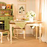 梦卡迪家具美式乡村地中海欧式风格田园纯实木带抽屉1.4米餐桌