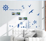 墙贴纸可移除 海鸥相框蓝色海洋 卧室书房办公室客厅背景装饰壁画