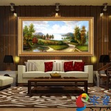 中式风景油画装饰画挂画聚宝盆山水风景油画现代客厅有框画横壁画