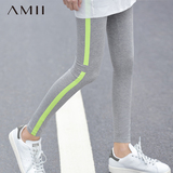 Amii打底裤女2016夏装新款撞色印花修身外穿薄款九分裤艾米铅笔裤