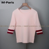 M-Paris 秋季 圆领 五分袖 针织衫 上衣 女式 横条纹|MA1633SWT05