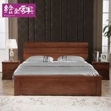 绘全实木红橡木简约中式现代1.8米高箱双人床婚床1.5米客卧室家具