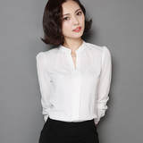 长袖简约上衣夏季XL中老年衬衣韩版纯色白领职业上班族女装雪纺衫