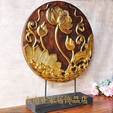 泰国进口特色实木雕刻荷花泰式客厅玄关电视柜装饰摆件创意工艺品