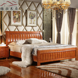 简约现代中式家具实木床橡木头床1.5 1.8米双人床原木床高箱婚床
