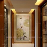 玄关油画过道竖版壁画中式现代简欧装饰画抽象走廊挂画有框画荷韵